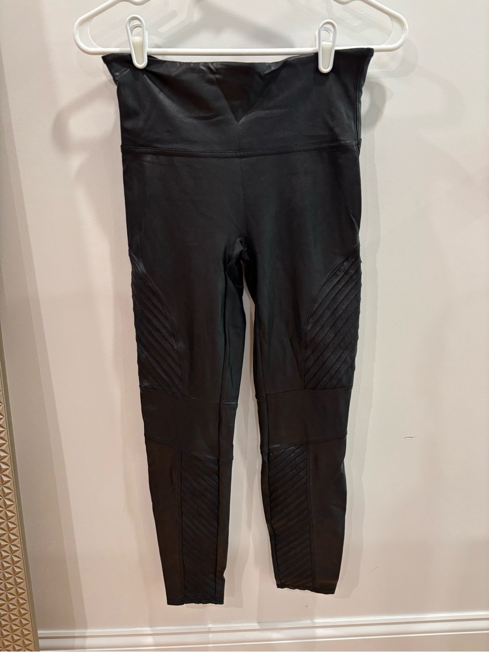 SPANX Black High-Waist Moto Panel Leggings